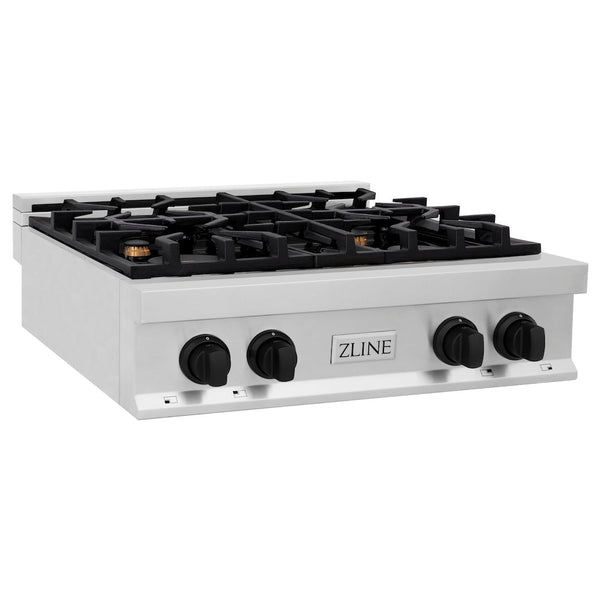 ZLINE Autograph Edition 30 in. Legacy Gas Rangetop with 4 Burners and Porcelain Cooktop in Stainless Steel with Matte Black Accents, Open Box-Good Condition