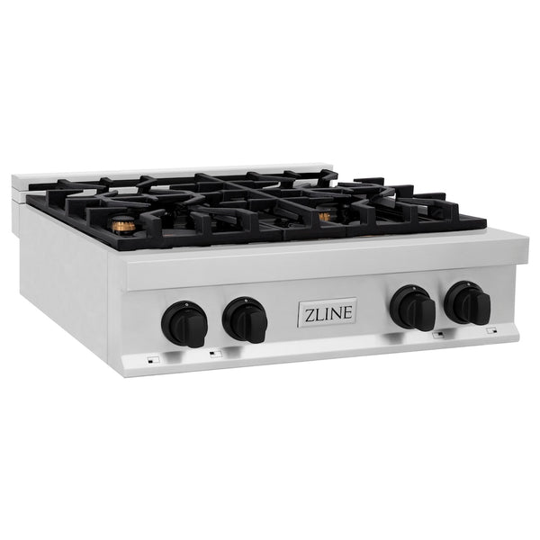 ZLINE Autograph Edition 30 in. Legacy Gas Rangetop with 4 Burners and Porcelain Cooktop in Stainless Steel with Matte Black Accents, Open Box-Great Condition