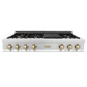 ZLINE Autograph Edition 48 in. Legacy Gas Rangetop with 7 Burners and Porcelain Cooktop in Stainless Steel with Polished Gold Accents (RTZ-48-G)
