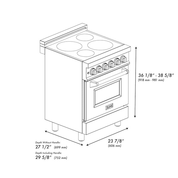 ZLINE 24 in. 2.8 cu. ft. Legacy Induction Range with 4 Element Cooktop and Electric Convection Oven in Stainless Steel, Open Box-Great Condition