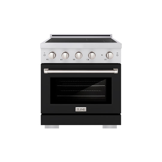 ZLINE 30 in. 4.2 cu. ft. Paramount Induction Range with 4 Element Cooktop and Electric Convection Oven in Stainless Steel with Black Matte Door (SINR-BLM-30)