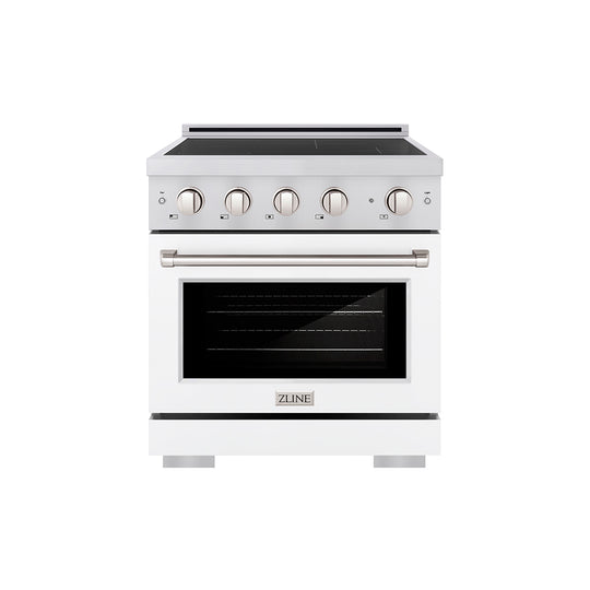 ZLINE 30 in. 4.2 cu. ft. Paramount Induction Range with 4 Element Cooktop and Electric Convection Oven in Stainless Steel with White Matte Door (SINR-WM-30)