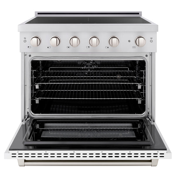 ZLINE 36 in. 5.2 cu. ft. Paramount Induction Range with 5 Element Cooktop and Electric Convection Oven in Stainless Steel with White Matte Door (SINR-WM-36)