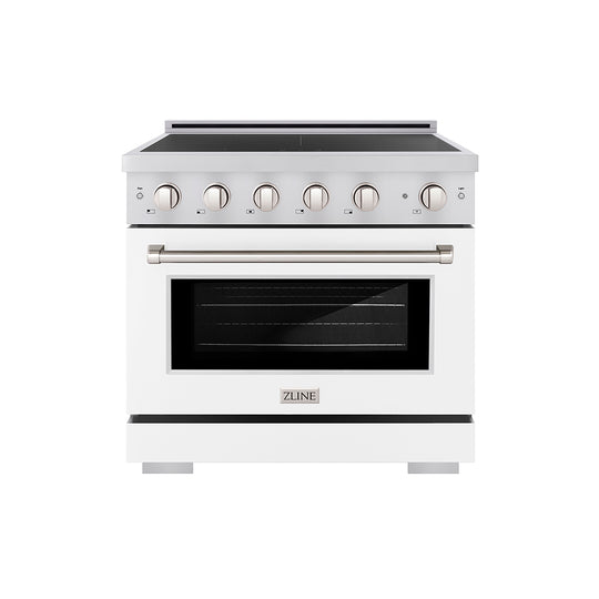 ZLINE 36 in. 5.2 cu. ft. Paramount Induction Range with 5 Element Cooktop and Electric Convection Oven in Stainless Steel with White Matte Door (SINR-WM-36)