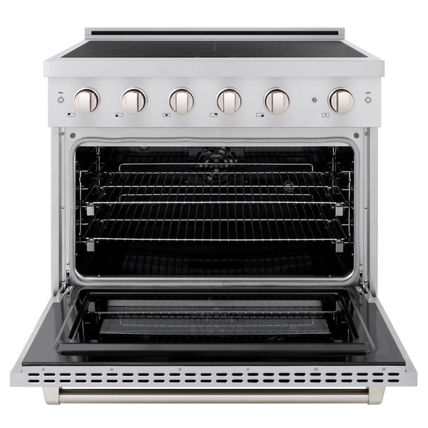 ZLINE 36 in. 5.2 cu. ft. Paramount Induction Range with 5 Element Cooktop and Electric Convection Oven in Stainless Steel, Open Box-Good Condition