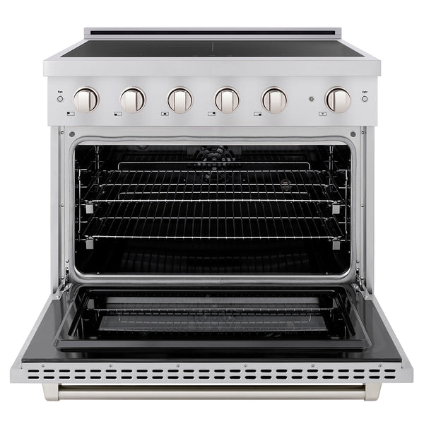 ZLINE 36 in. 5.2 cu. ft. Paramount Induction Range with 5 Element Cooktop and Electric Convection Oven in Stainless Steel, Open Box-Great Condition