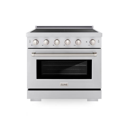 ZLINE 36 in. 5.2 cu. ft. Paramount Induction Range with 5 Element Cooktop and Electric Convection Oven in Stainless Steel, Open Box-Great Condition