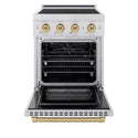 ZLINE Autograph Edition 24 in. 3.2 cu. ft. Paramount Induction Range with 3 Element Cooktop and Electric Convection Oven in Stainless Steel with Champagne Bronze Accents, Open Box-Good Condition