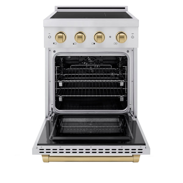 ZLINE Autograph Edition 24 in. 3.2 cu. ft. Paramount Induction Range with 3 Element Cooktop and Electric Convection Oven in Stainless Steel with Champagne Bronze Accents, Open Box-Good Condition