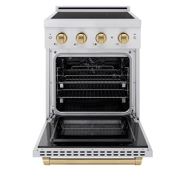 ZLINE Autograph Edition 24 in. 3.2 cu. ft. Paramount Induction Range with 3 Element Cooktop and Electric Convection Oven in Stainless Steel with Champagne Bronze Accents, Open Box-Great Condition