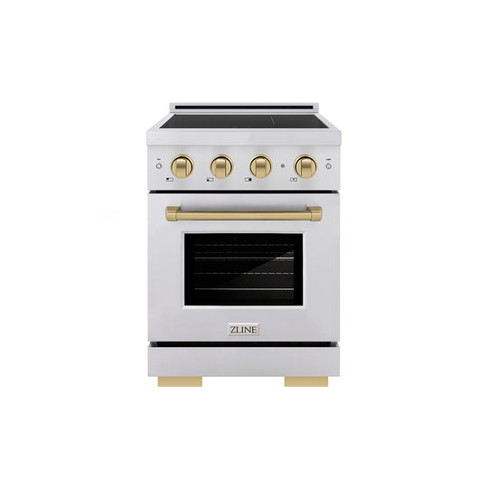 ZLINE Autograph Edition 24 in. 3.2 cu. ft. Paramount Induction Range with 3 Element Cooktop and Electric Convection Oven in Stainless Steel with Champagne Bronze Accents (SINRZ-24-CB)