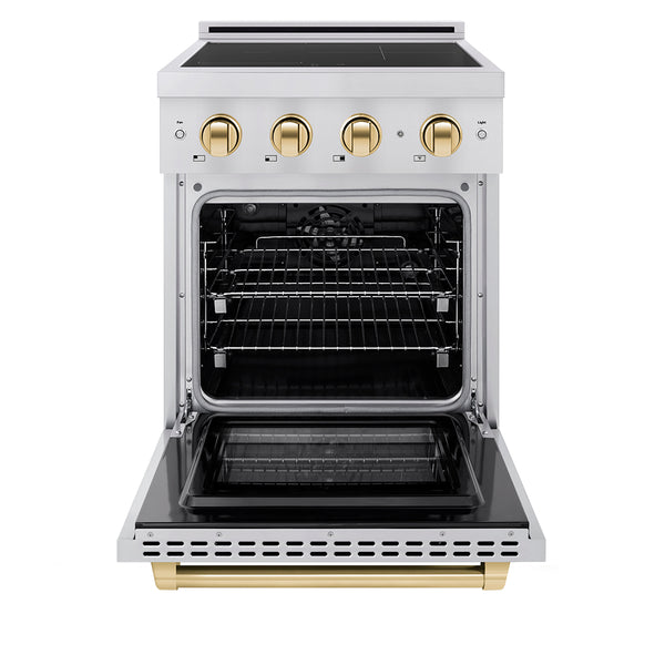 ZLINE Autograph Edition 24 in. 3.2 cu. ft. Paramount Induction Range with 3 Element Cooktop and Electric Convection Oven in Stainless Steel with Polished Gold Accents, Open Box-Great Condition