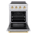 ZLINE Autograph Edition 24 in. 3.2 cu. ft. Paramount Induction Range with 3 Element Cooktop and Electric Convection Oven in Stainless Steel with Polished Gold Accents, Open Box-Good Condition
