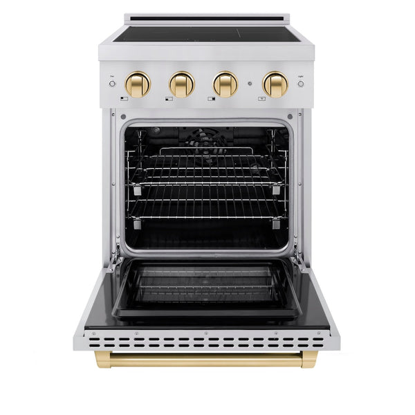 ZLINE Autograph Edition 24 in. 3.2 cu. ft. Paramount Induction Range with 3 Element Cooktop and Electric Convection Oven in Stainless Steel with Polished Gold Accents, Open Box-Good Condition
