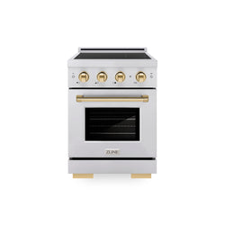 ZLINE Autograph Edition 24 in. 3.2 cu. ft. Paramount Induction Range with 3 Element Cooktop and Electric Convection Oven in Stainless Steel with Polished Gold Accents, Open Box-Great Condition