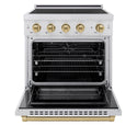 ZLINE Autograph Edition 30 in. 4.2 cu. ft. Paramount Induction Range with 4 Element Cooktop and Electric Convection Oven in Stainless Steel with Champagne Bronze Accents, Open Box-Great Condition