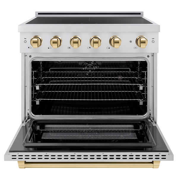 ZLINE Autograph Edition 36 in. 5.2 cu. ft. Paramount Induction Range with 5 Element Cooktop and Electric Convection Oven in Stainless Steel with Polished Gold Accents (SINRZ-36-G)