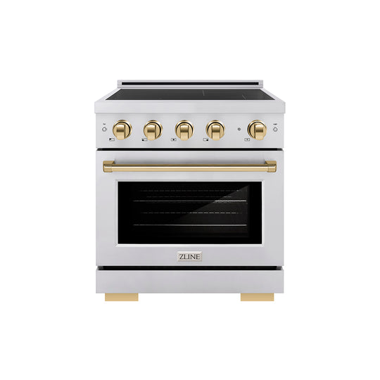 ZLINE Autograph Edition 30 in. 4.2 cu. ft. Paramount Induction Range with 4 Element Cooktop and Electric Convection Oven in Stainless Steel with Polished Gold Accents (SINRZ-30-G)