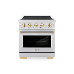 ZLINE Autograph Edition 30 in. 4.2 cu. ft. Paramount Induction Range with 4 Element Cooktop and Electric Convection Oven in Stainless Steel with Polished Gold Accents, Open Box-Great Condition