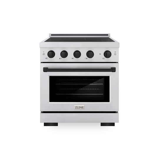 ZLINE Autograph Edition 30 in. 4.2 cu. ft. Paramount Induction Range with 4 Element Cooktop and Electric Convection Oven in Stainless Steel with Matte Black Accents, Open Box-Great Condition