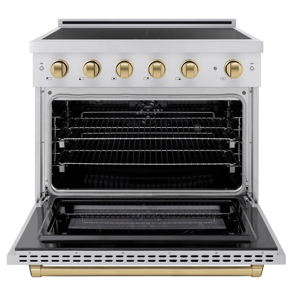 ZLINE Autograph Edition 36 in. 5.2 cu. ft. Paramount Induction Range with 5 Element Cooktop and Electric Convection Oven in Stainless Steel with Champagne Bronze Accents, Open Box-Good Condition