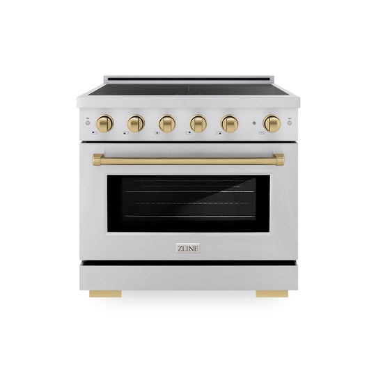 ZLINE Autograph Edition 36 in. 5.2 cu. ft. Paramount Induction Range with 5 Element Cooktop and Electric Convection Oven in Stainless Steel with Champagne Bronze Accents, Open Box-Good Condition