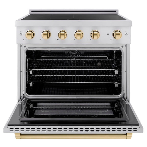 ZLINE Autograph Edition 36 in. 5.2 cu. ft. Paramount Induction Range with 5 Element Cooktop and Electric Convection Oven in Stainless Steel with Polished Gold Accents, Open Box-Good Condition