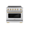 ZLINE Autograph Edition 36 in. 5.2 cu. ft. Paramount Induction Range with 5 Element Cooktop and Electric Convection Oven in Stainless Steel with Champagne Bronze Helix Handle and Knob Accents (SINRZ-36-KCB)