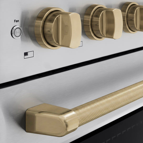 ZLINE Autograph Edition 36 in. 5.2 cu. ft. Paramount Induction Range with 5 Element Cooktop and Electric Convection Oven in Stainless Steel with Champagne Bronze Helix Handle and Knob Accents (SINRZ-36-KCB)