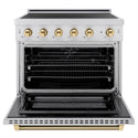 ZLINE Autograph Edition 36 in. 5.2 cu. ft. Paramount Induction Range with 5 Element Cooktop and Electric Convection Oven in Stainless Steel with Polished Gold Helix Handle and Knob Accents (SINRZ-36-KG)