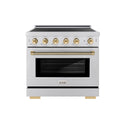 ZLINE Autograph Edition 36 in. 5.2 cu. ft. Paramount Induction Range with 5 Element Cooktop and Electric Convection Oven in Stainless Steel with Polished Gold Helix Handle and Knob Accents (SINRZ-36-KG)