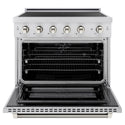 ZLINE Autograph Edition 36 in. 5.2 cu. ft. Paramount Induction Range with 5 Element Cooktop and Electric Convection Oven in Stainless Steel with Polished Nickel Helix Handle and Knob Accents (SINRZ-36-KPN)