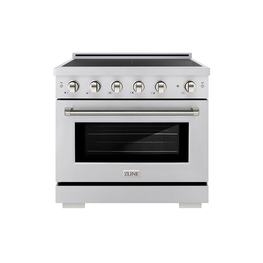 ZLINE Autograph Edition 36 in. 5.2 cu. ft. Paramount Induction Range with 5 Element Cooktop and Electric Convection Oven in Stainless Steel with Polished Nickel Helix Handle and Knob Accents (SINRZ-36-KPN)