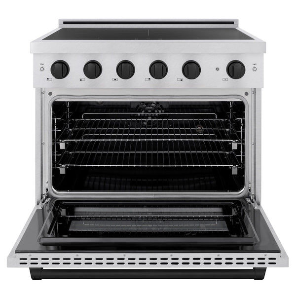 ZLINE Autograph Edition 36 in. 5.2 cu. ft. Paramount Induction Range with 5 Element Cooktop and Electric Convection Oven in Stainless Steel with Matte Black Accents, Open Box-Good Condition