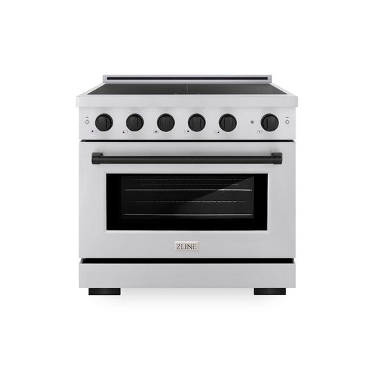 ZLINE Autograph Edition 36 in. 5.2 cu. ft. Paramount Induction Range with 5 Element Cooktop and Electric Convection Oven in Stainless Steel with Matte Black Accents, Open Box-Good Condition