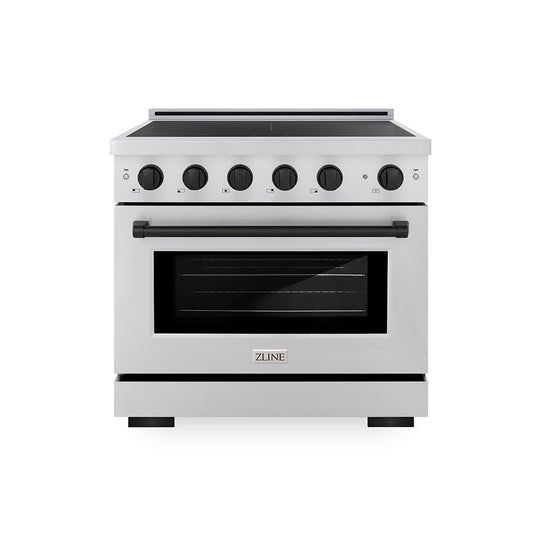ZLINE Autograph Edition 36 in. 5.2 cu. ft. Paramount Induction Range with 5 Element Cooktop and Electric Convection Oven in Stainless Steel with Matte Black Accents, Open Box-Great Condition