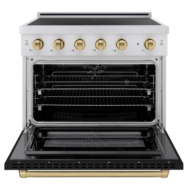ZLINE Autograph Edition 36 in. 5.2 cu. ft. Paramount Induction Range with 5 Element Cooktop and Electric Convection Oven in Stainless Steel with Black Matte Door and Champagne Bronze Accents, Open Box-Good Condition