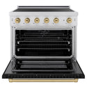 ZLINE Autograph Edition 36 in. 5.2 cu. ft. Paramount Induction Range with 5 Element Cooktop and Electric Convection Oven in Stainless Steel with Black Matte Door and Champagne Bronze Accents, Open Box-Great Condition