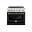 ZLINE Autograph Edition 36 in. 5.2 cu. ft. Paramount Induction Range with 5 Element Cooktop and Electric Convection Oven in Stainless Steel with Black Matte Door and Champagne Bronze Accents, Open Box-Great Condition