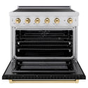 ZLINE Autograph Edition 36 in. 5.2 cu. ft. Paramount Induction Range with 5 Element Cooktop and Electric Convection Oven in Stainless Steel with Black Matte Door and Polished Gold Accents, Open Box-Good Condition