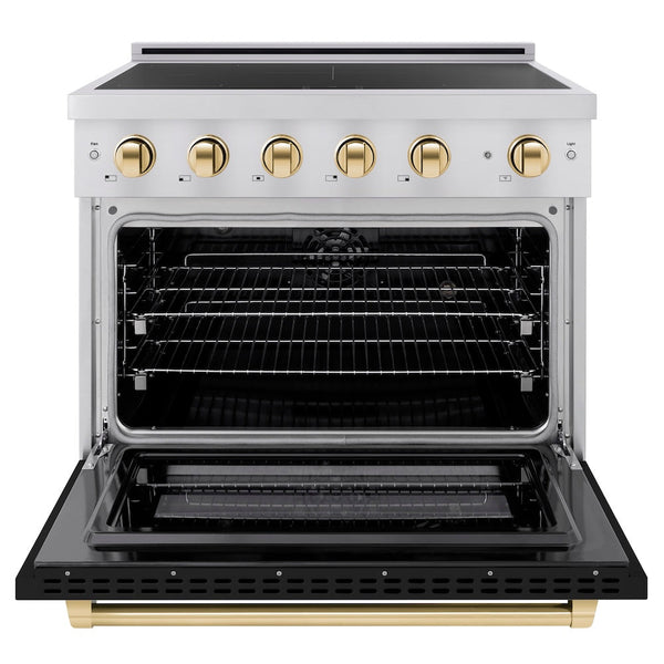 ZLINE Autograph Edition 36 in. 5.2 cu. ft. Paramount Induction Range with 5 Element Cooktop and Electric Convection Oven in Stainless Steel with Black Matte Door and Polished Gold Accents, Open Box-Good Condition