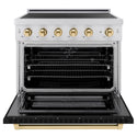 ZLINE Autograph Edition 36 in. 5.2 cu. ft. Paramount Induction Range with 5 Element Cooktop and Electric Convection Oven in Stainless Steel with Black Matte Door and Polished Gold Accents (SINRZ-BLM-36-G)