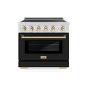 ZLINE Autograph Edition 36 in. 5.2 cu. ft. Paramount Induction Range with 5 Element Cooktop and Electric Convection Oven in Stainless Steel with Black Matte Door and Polished Gold Accents, Open Box-Great Condition