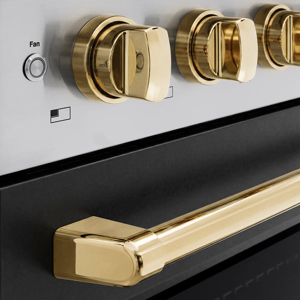 ZLINE Autograph Edition 36 in. 5.2 cu. ft. Paramount Induction Range with 5 Element Cooktop and Electric Convection Oven in Stainless Steel with Black Matte Door and Polished Gold Accents (SINRZ-BLM-36-G)