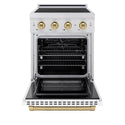 ZLINE Autograph Edition 24 in. 3.2 cu. ft. Paramount Induction Range with 3 Element Cooktop and Electric Convection Oven in Stainless Steel with White Matte Door and Champagne Bronze Accents, Open Box-Great Condition
