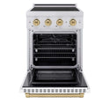 ZLINE Autograph Edition 24 in. 3.2 cu. ft. Paramount Induction Range with 3 Element Cooktop and Electric Convection Oven in Stainless Steel with White Matte Door and Champagne Bronze Accents, Open Box-Good Condition