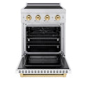 ZLINE Autograph Edition 24 in. 3.2 cu. ft. Paramount Induction Range with 3 Element Cooktop and Electric Convection Oven in Stainless Steel with White Matte Door and Polished Gold Accents, Open Box-Great Condition