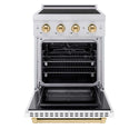 ZLINE Autograph Edition 24 in. 3.2 cu. ft. Paramount Induction Range with 3 Element Cooktop and Electric Convection Oven in Stainless Steel with White Matte Door and Polished Gold Accents, Open Box-Good Condition