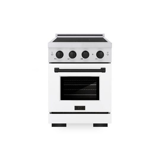 ZLINE Autograph Edition 24 in. 3.2 cu. ft. Paramount Induction Range with 3 Element Cooktop and Electric Convection Oven in Stainless Steel with White Matte Door and Matte Black Accents (SINRZ-WM-24-MB)