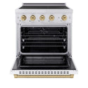 ZLINE Autograph Edition 30 in. 4.2 cu. ft. Paramount Induction Range with 4 Element Cooktop and Electric Convection Oven in Stainless Steel with White Matte Door and Champagne Bronze Accents, Open Box-Good Condition